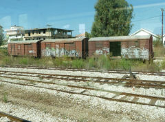 
Goods wagons waiting for some traffic at Pyrgos, Greece, September 2009